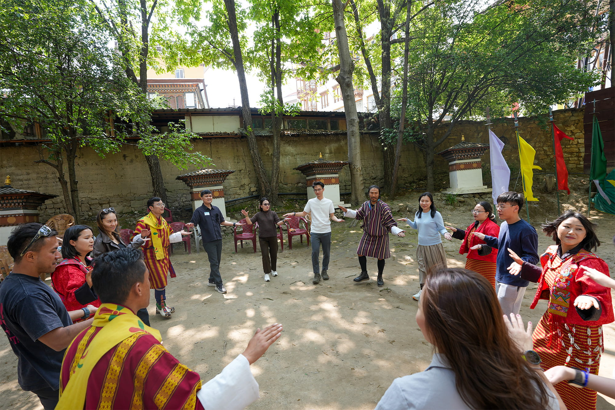 Corporate group doing cultural activities